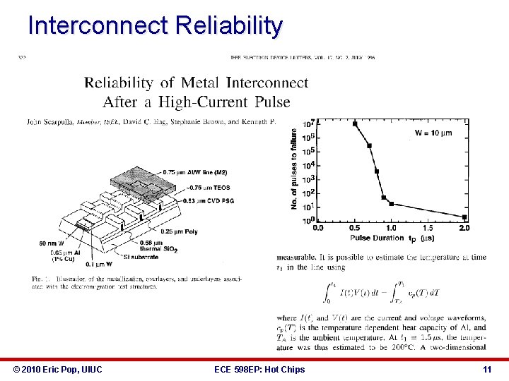 Interconnect Reliability © 2010 Eric Pop, UIUC ECE 598 EP: Hot Chips 11 