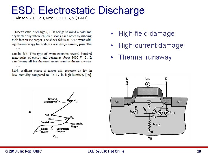 ESD: Electrostatic Discharge J. Vinson & J. Liou, Proc. IEEE 86, 2 (1998) •