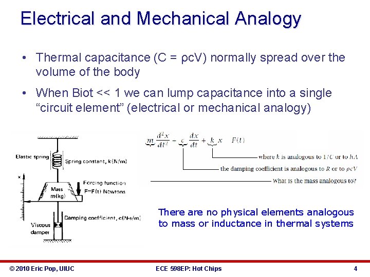 Electrical and Mechanical Analogy • Thermal capacitance (C = ρc. V) normally spread over