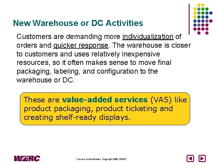 New Warehouse or DC Activities Customers are demanding more individualization of orders and quicker