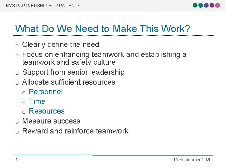 NYS PARTNERSHIP FOR PATIENTS What Do We Need to Make This Work? o o