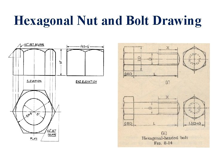 Hexagonal Nut and Bolt Drawing  Hexagonal Nut and Bolt Drawing