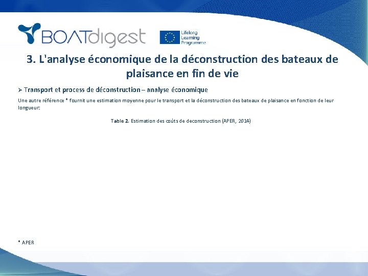 3. L'analyse économique de la déconstruction des bateaux de plaisance en fin de vie