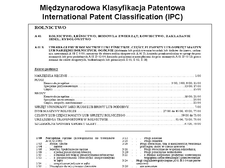Międzynarodowa Klasyfikacja Patentowa International Patent Classification (IPC) 