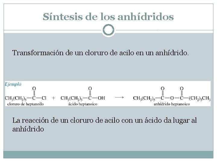 Síntesis de los anhídridos Transformación de un cloruro de acilo en un anhídrido. La