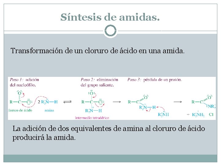 Síntesis de amidas. Transformación de un cloruro de ácido en una amida. La adición