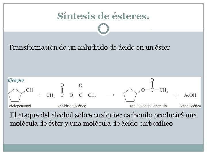 Síntesis de ésteres. Transformación de un anhídrido de ácido en un éster El ataque