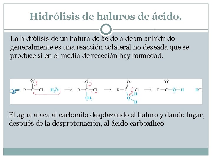 Hidrólisis de haluros de ácido. La hidrólisis de un haluro de ácido o de