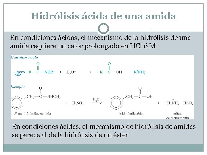 Hidrólisis ácida de una amida En condiciones ácidas, el mecanismo de la hidrólisis de