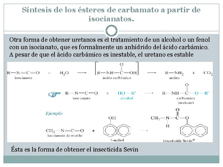 Síntesis de los ésteres de carbamato a partir de isocianatos. Otra forma de obtener