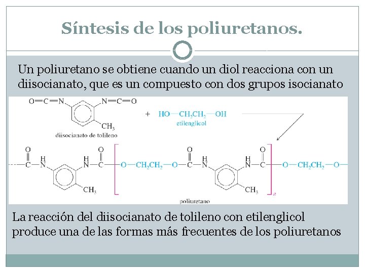 Síntesis de los poliuretanos. Un poliuretano se obtiene cuando un diol reacciona con un