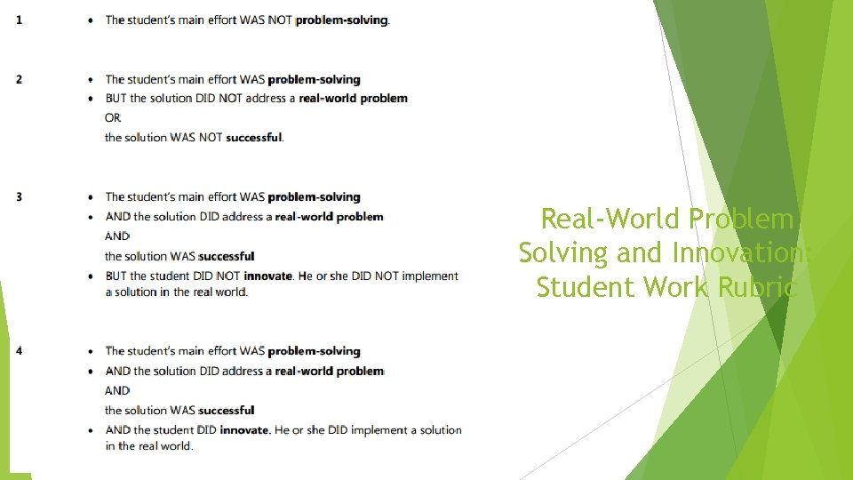 Real-World Problem Solving and Innovation: Student Work Rubric 