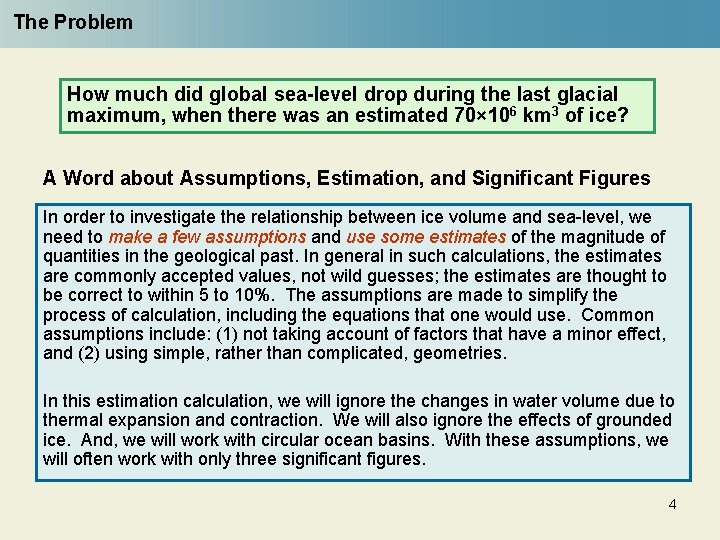 The Problem How much did global sea-level drop during the last glacial maximum, when
