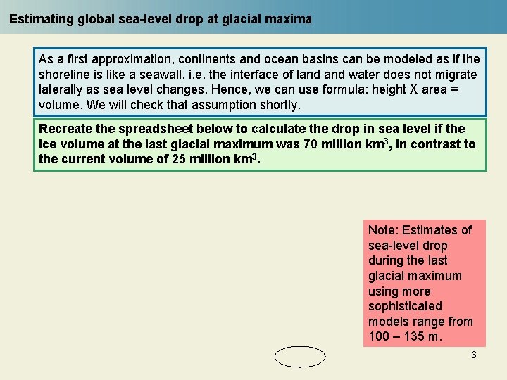 Estimating global sea-level drop at glacial maxima As a first approximation, continents and ocean