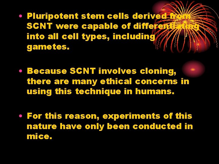  • Pluripotent stem cells derived from SCNT were capable of differentiating into all