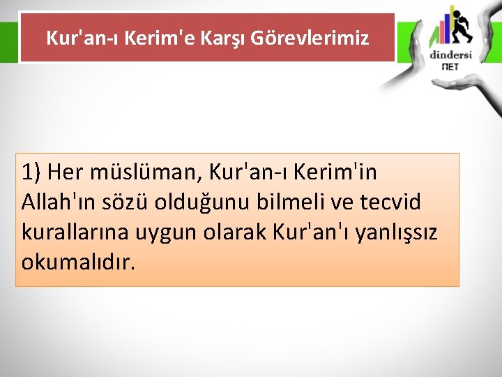 Kur'an-ı Kerim'e Karşı Görevlerimiz 1) Her müslüman, Kur'an-ı Kerim'in Allah'ın sözü olduğunu bilmeli ve