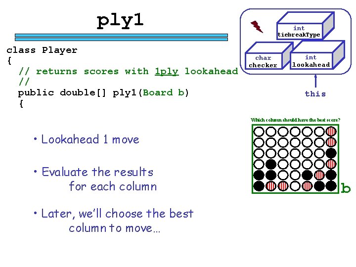 ply 1 int tiebreak. Type class Player { // returns scores with 1 ply ply 1 int tiebreak. Type class Player { // returns scores with 1 ply