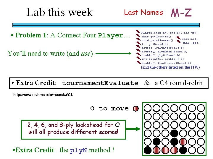 Lab this week Last Names • Problem 1: A Connect Four Player… You’ll need Lab this week Last Names • Problem 1: A Connect Four Player… You’ll need