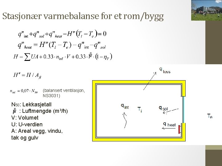 5 Stasjonær varmebalanse for et rom/bygg (balansert ventilasjon, NS 3031) N 50: Lekkasjetall :