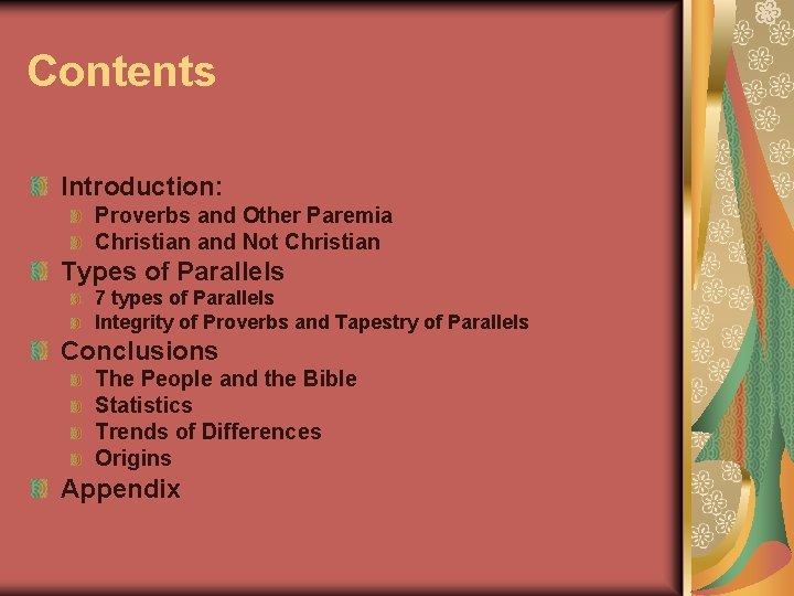Contents Introduction: Proverbs and Other Paremia Christian and Not Christian Types of Parallels 7