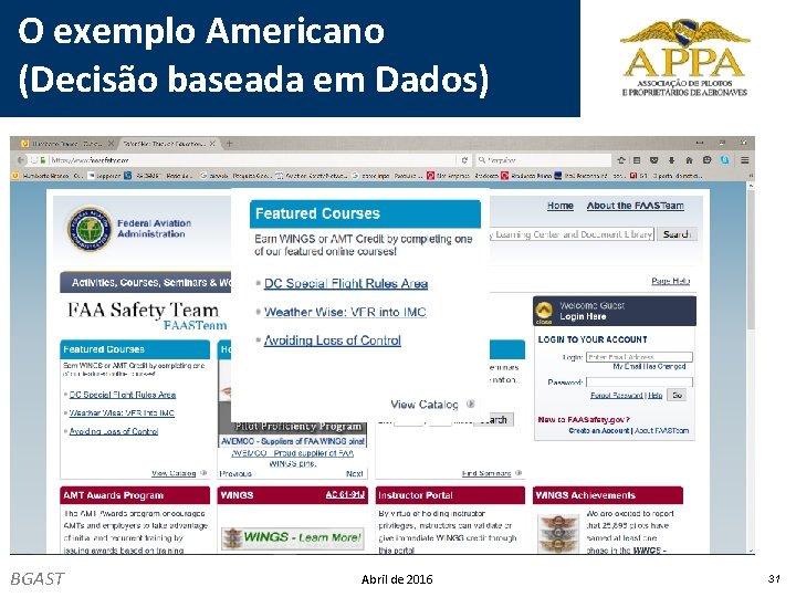 O exemplo Americano (Decisão baseada em Dados) BGAST Abril de 2016 31 