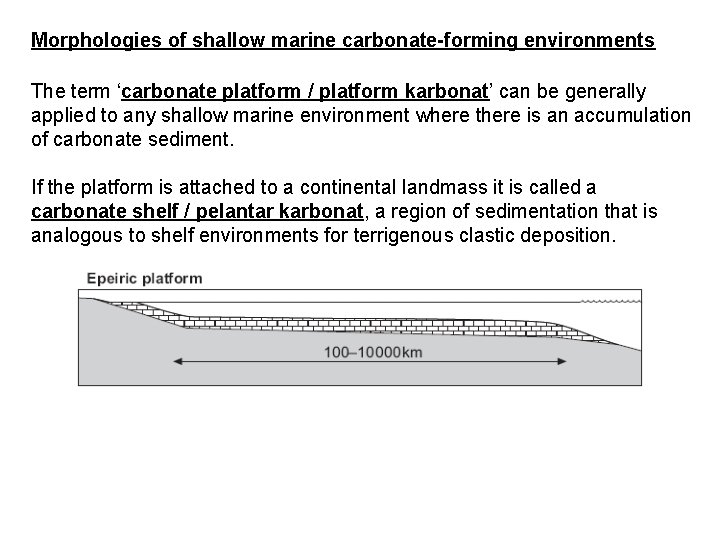 Morphologies of shallow marine carbonate-forming environments The term ‘carbonate platform / platform karbonat’ can