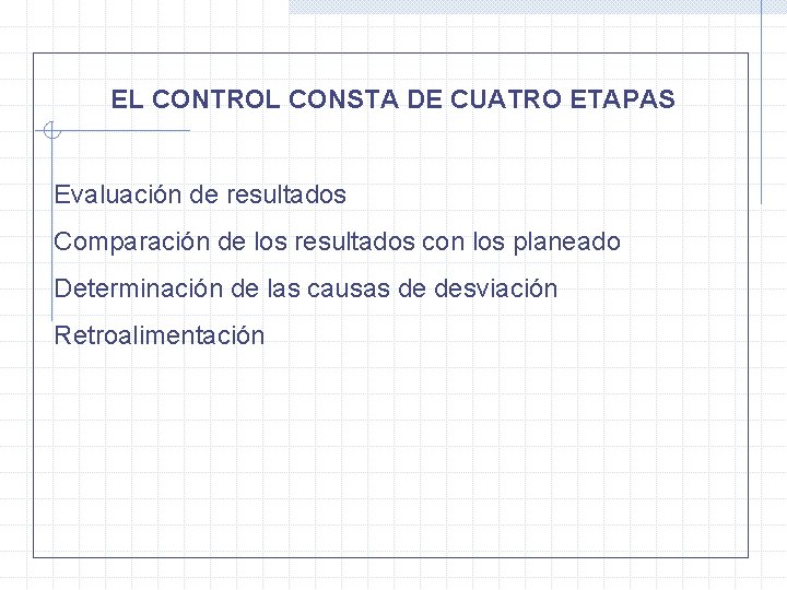 EL CONTROL CONSTA DE CUATRO ETAPAS Evaluación de resultados Comparación de los resultados con