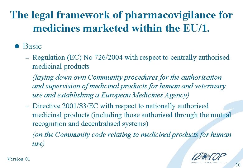 The legal framework of pharmacovigilance for medicines marketed within the EU/1. l Basic Regulation