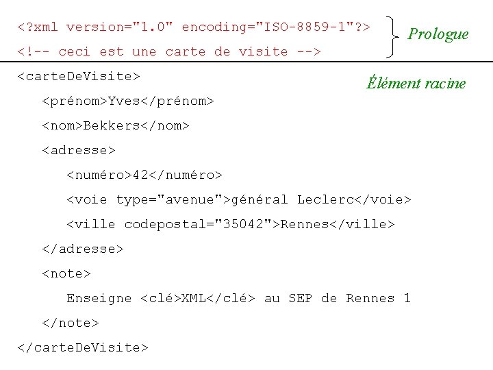 <? xml version="1. 0" encoding="ISO-8859 -1"? > Prologue <!-- ceci est une carte de