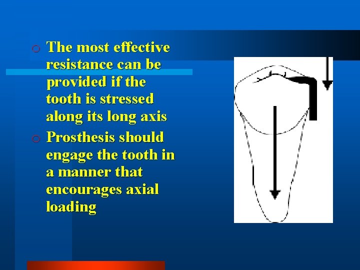 o The most effective resistance can be provided if the tooth is stressed along