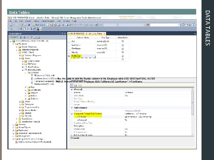 DATA TABLES Data Tables --Use this code to add the Gender column to the DATA TABLES Data Tables --Use this code to add the Gender column to the