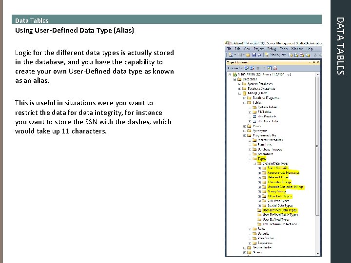 Using User-Defined Data Type (Alias) Logic for the different data types is actually stored Using User-Defined Data Type (Alias) Logic for the different data types is actually stored