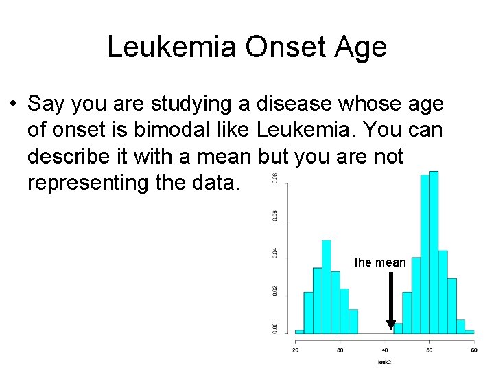 Leukemia Onset Age • Say you are studying a disease whose age of onset