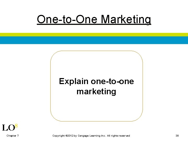 One-to-One Marketing Explain one-to-one marketing LO 8 Chapter 7 Copyright © 2012 by Cengage