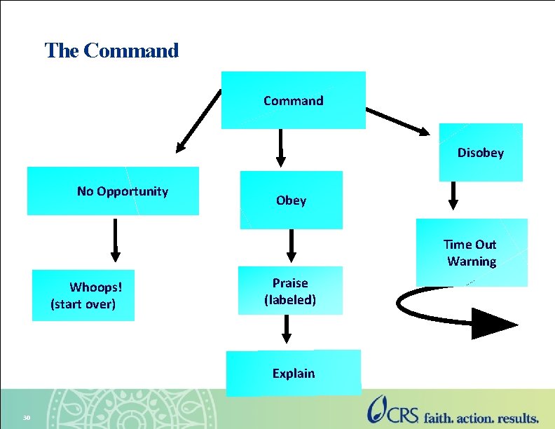 The Command Disobey No Opportunity Obey Time Out Warning Whoops! (start over) Praise (labeled)