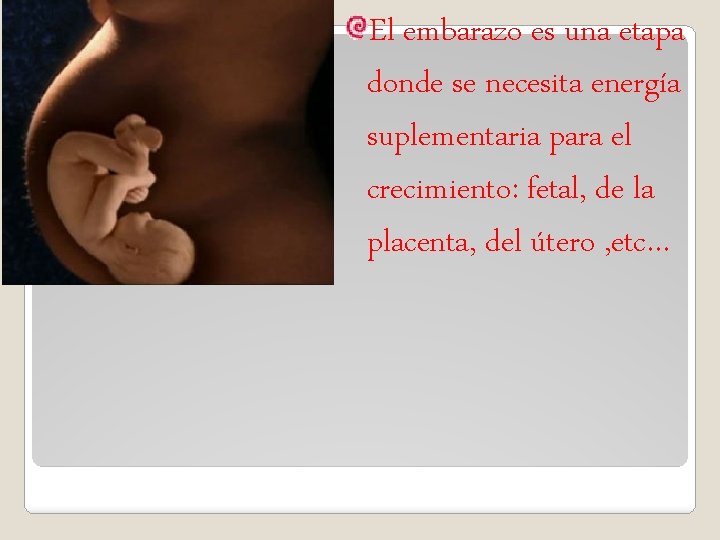 El embarazo es una etapa donde se necesita energía suplementaria para el crecimiento: fetal,