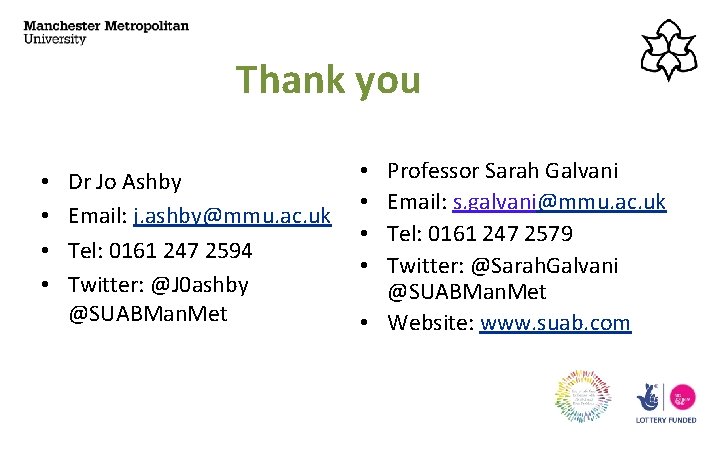 Thank you • • Dr Jo Ashby Email: j. ashby@mmu. ac. uk Tel: 0161