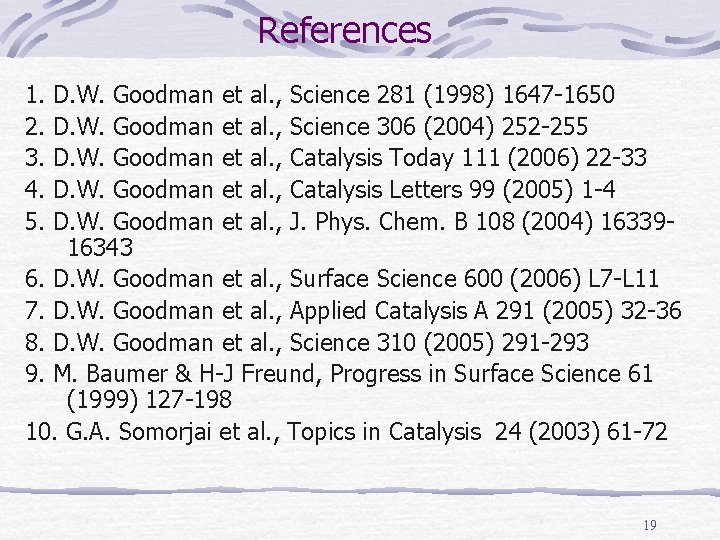 References 1. 2. 3. 4. 5. D. W. Goodman et al. , Science 281