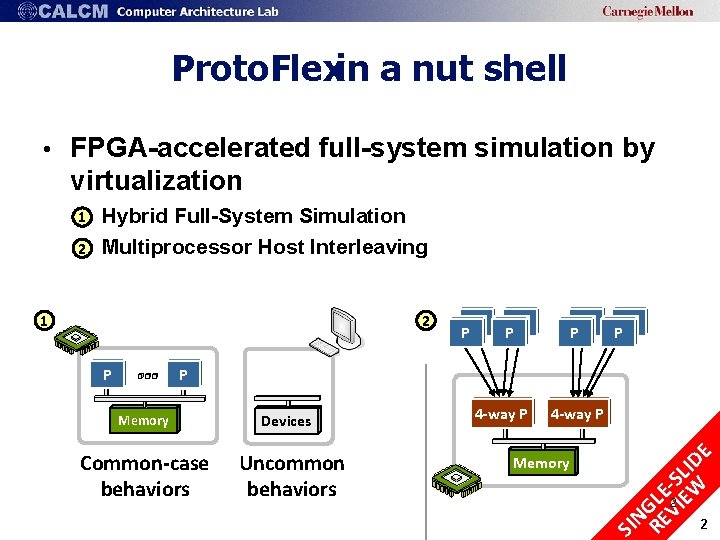 Proto. Flexin a nut shell • FPGA-accelerated full-system simulation by virtualization 1– Hybrid Full-System