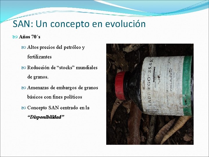 SAN: Un concepto en evolución Años 70´s Altos precios del petróleo y fertilizantes Reducción