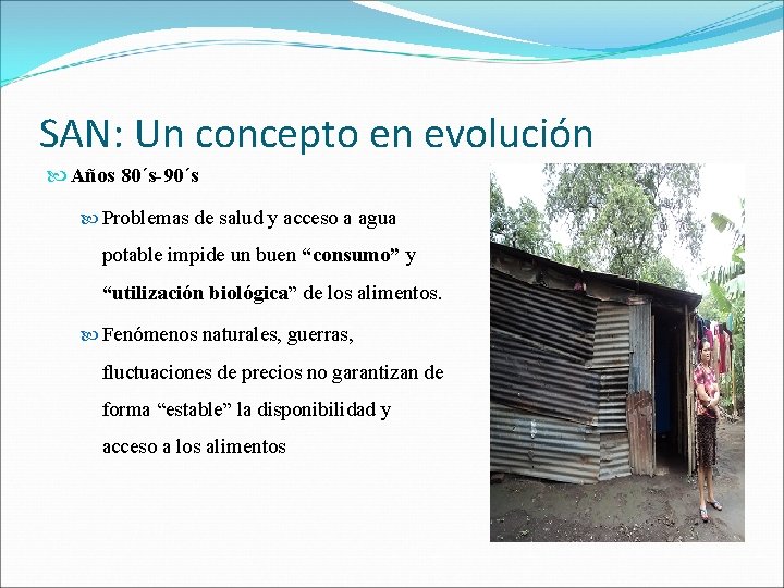 SAN: Un concepto en evolución Años 80´s-90´s Problemas de salud y acceso a agua