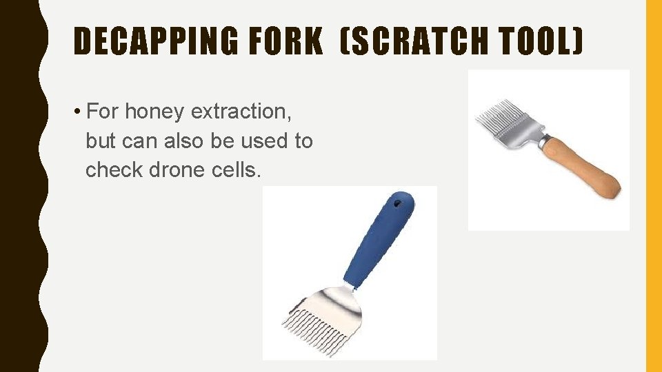 DECAPPING FORK (SCRATCH TOOL) • For honey extraction, but can also be used to
