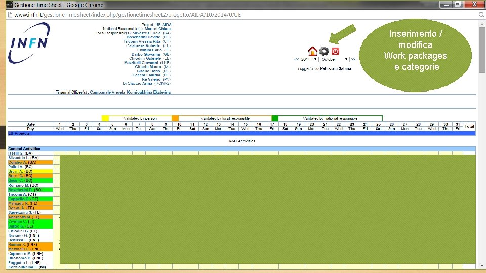 Inserimento / modifica Work packages e categorie 