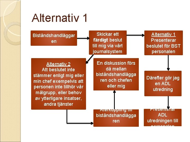 Alternativ 1 Biståndshandläggar en Alternativ 2 Att beslutet inte stämmer enligt mig eller min