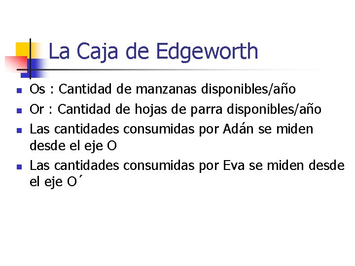 La Caja de Edgeworth n n Os : Cantidad de manzanas disponibles/año Or :