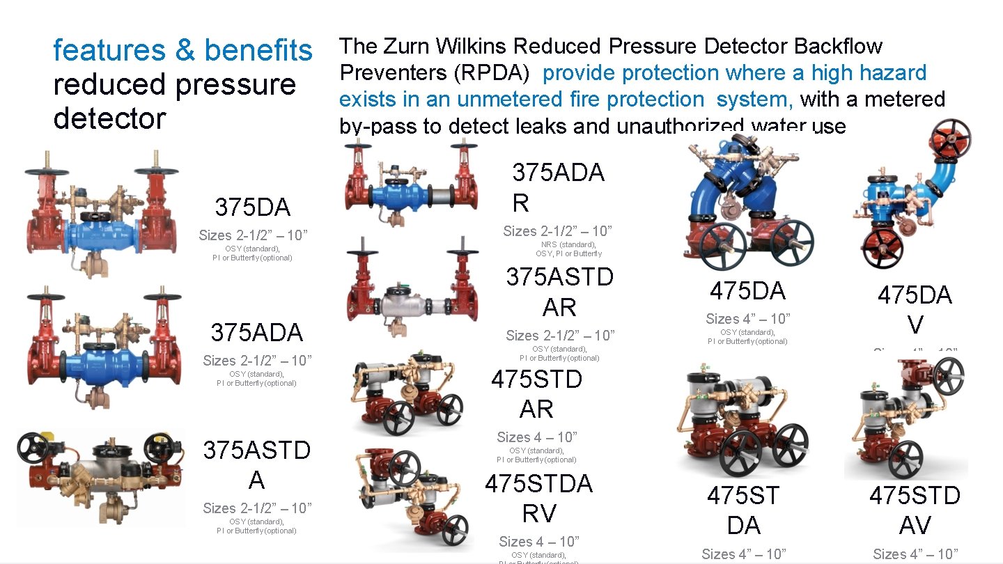 features & benefits reduced pressure detector The Zurn Wilkins Reduced Pressure Detector Backflow Preventers