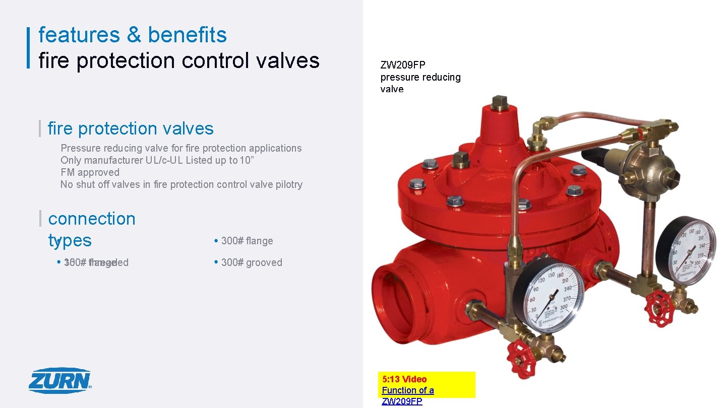 features & benefits fire protection control valves ZW 209 FP pressure reducing valve fire