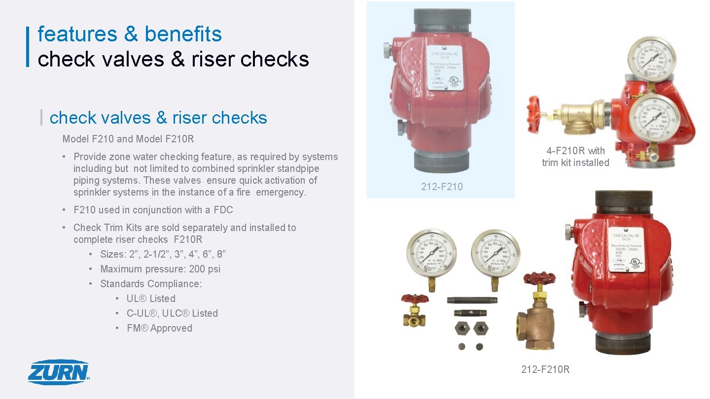 features & benefits check valves & riser checks Model F 210 and Model F