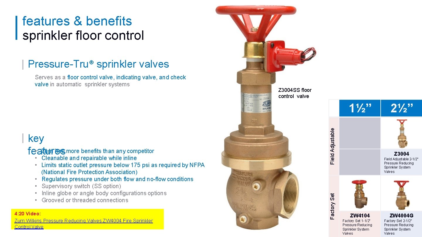 features & benefits sprinkler floor control Pressure-Tru® sprinkler valves Serves as a floor control