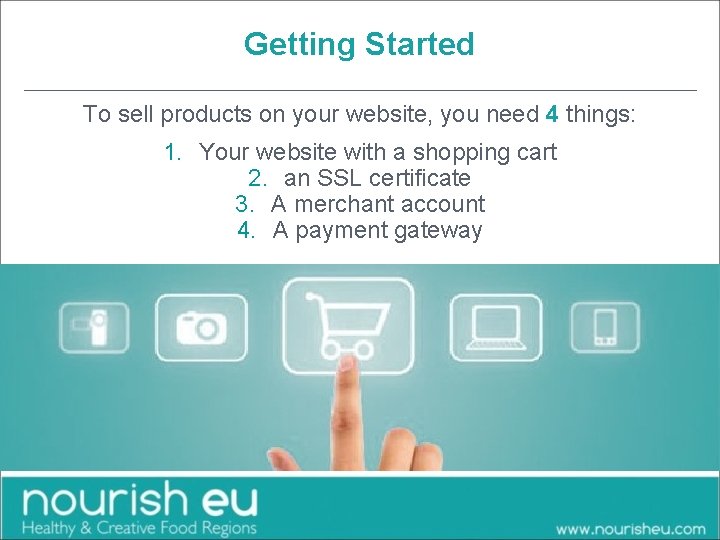 Getting Started To sell products on your website, you need 4 things: 1. Your